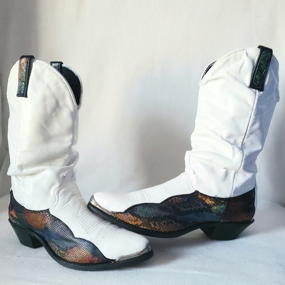 Vintage Shoes - Vintage Rainbow Snakeskin Slouchy White Western Boots